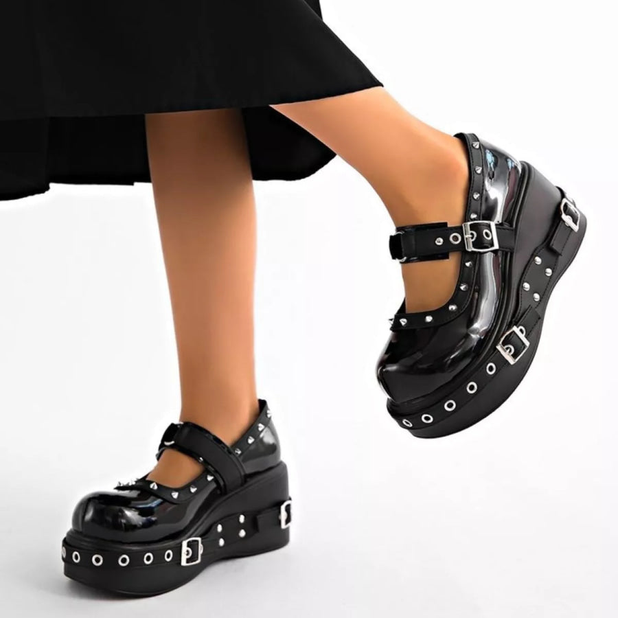Round Toe Studded Loafers Apparel and Accessories