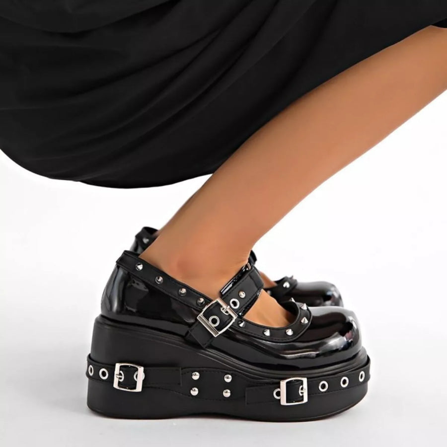Round Toe Studded Loafers Apparel and Accessories