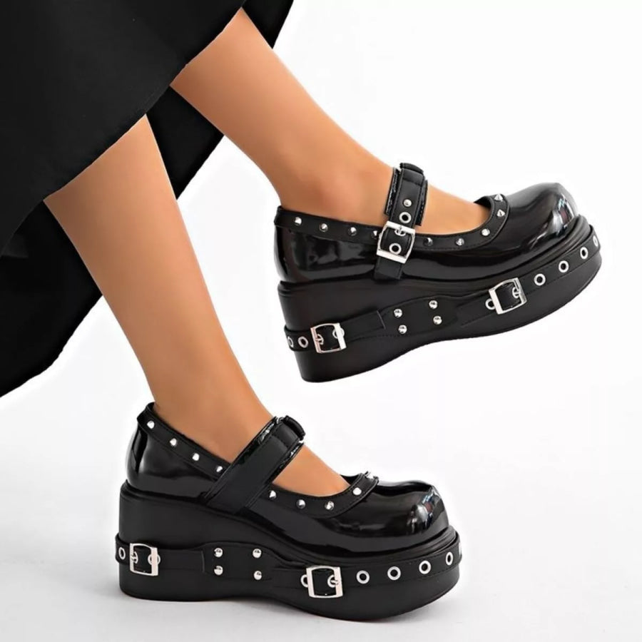 Round Toe Studded Loafers Apparel and Accessories