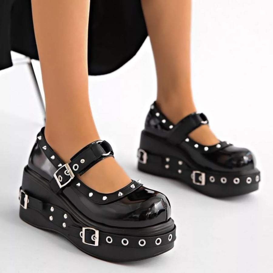 Round Toe Studded Loafers Black / 35 Apparel and Accessories