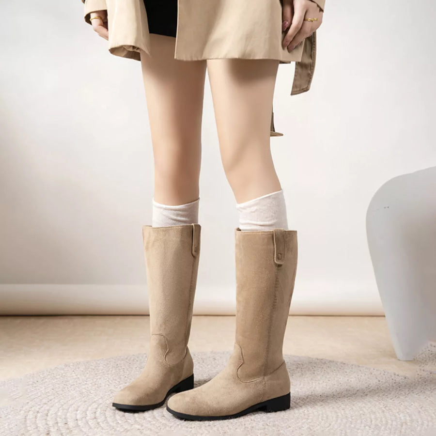 Round Toe Suede Boots Khaki / 35 Apparel and Accessories