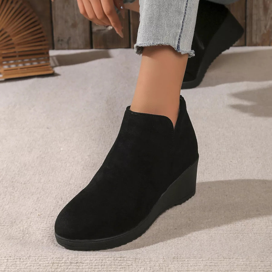Round Toe Wedge Ankle Boots Apparel and Accessories