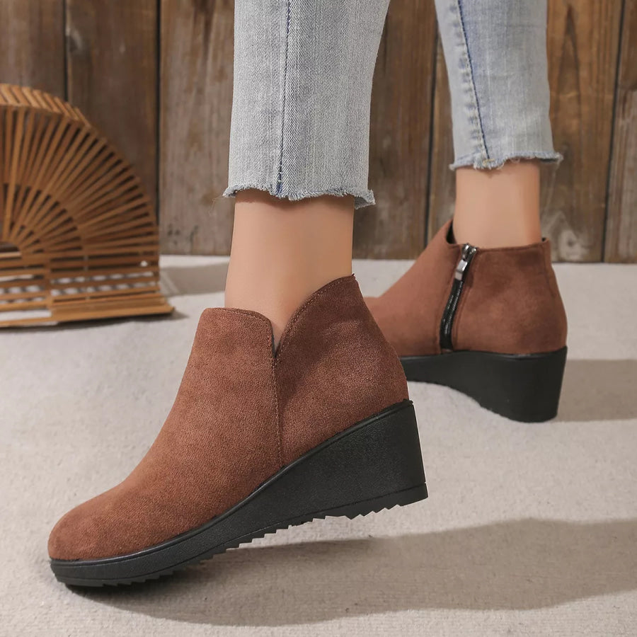 Round Toe Wedge Ankle Boots Apparel and Accessories