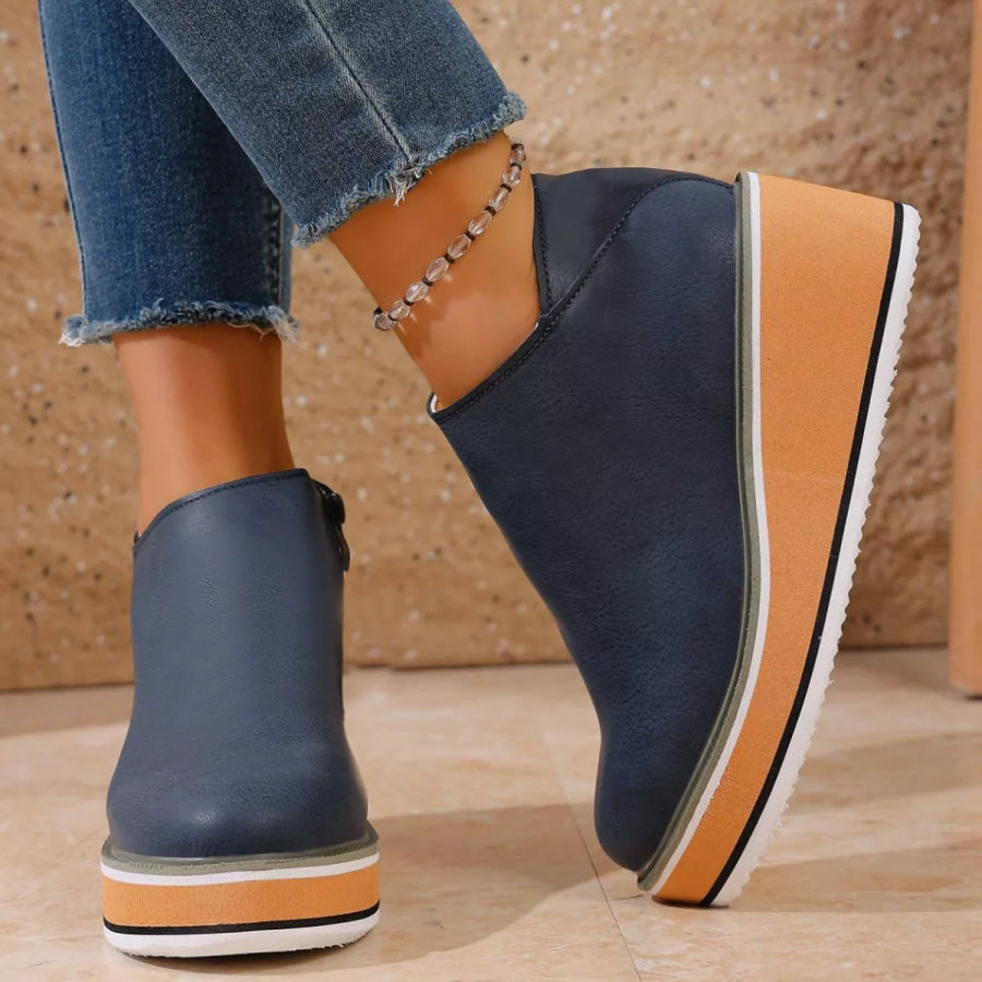 Round Toe Wedge Ankle Boots Apparel and Accessories