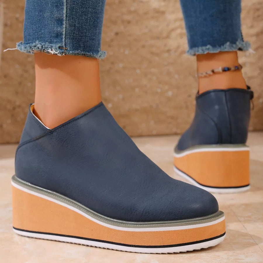 Round Toe Wedge Ankle Boots Apparel and Accessories