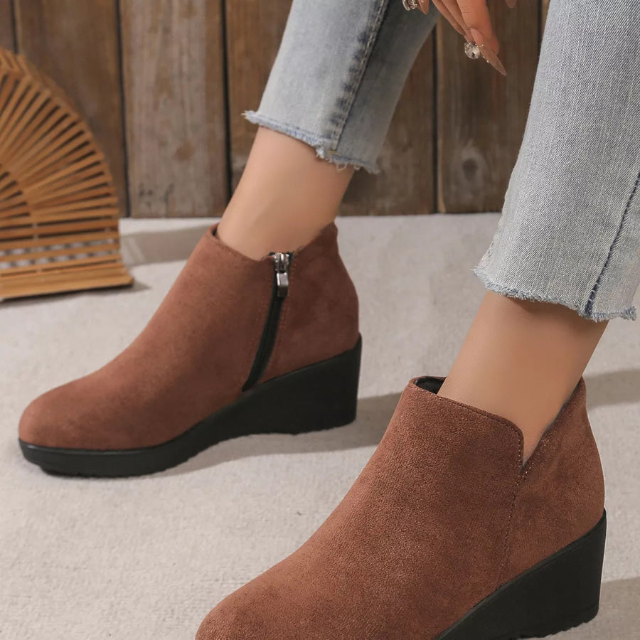 Round Toe Wedge Ankle Boots Apparel and Accessories