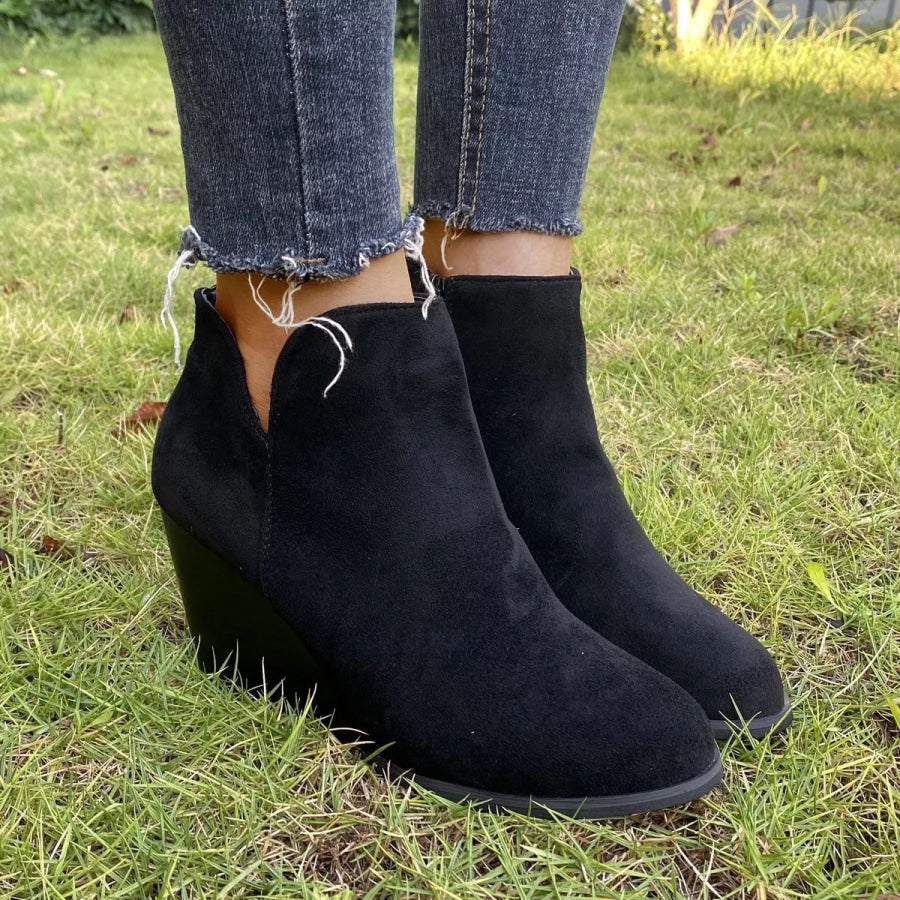 Round Toe Wedge Ankle Boots Apparel and Accessories