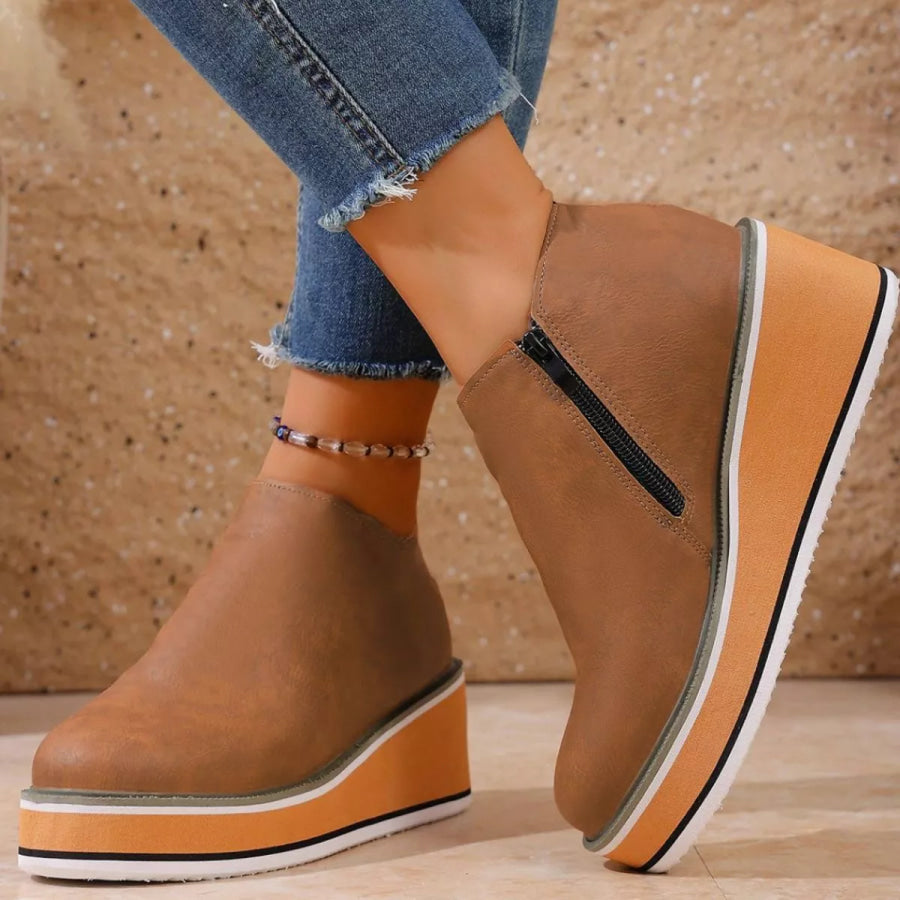 Round Toe Wedge Ankle Boots Apparel and Accessories