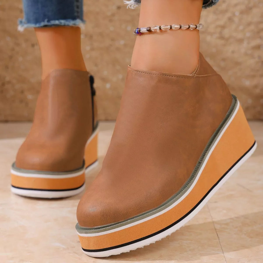Round Toe Wedge Ankle Boots Apparel and Accessories