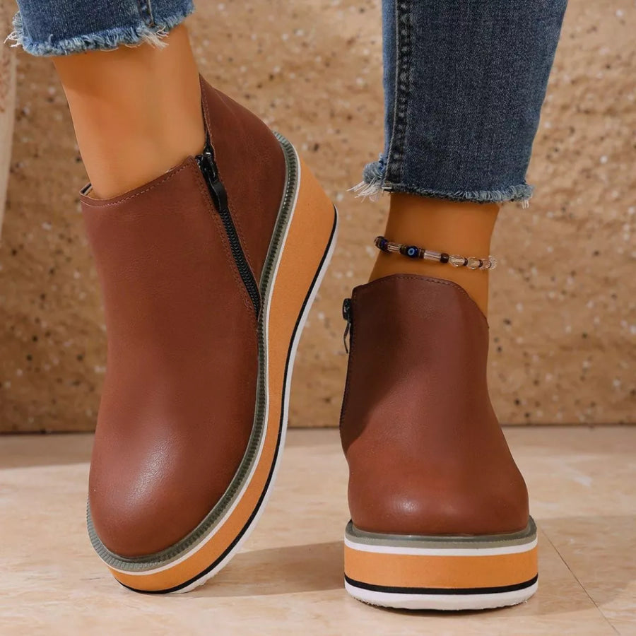 Round Toe Wedge Ankle Boots Apparel and Accessories