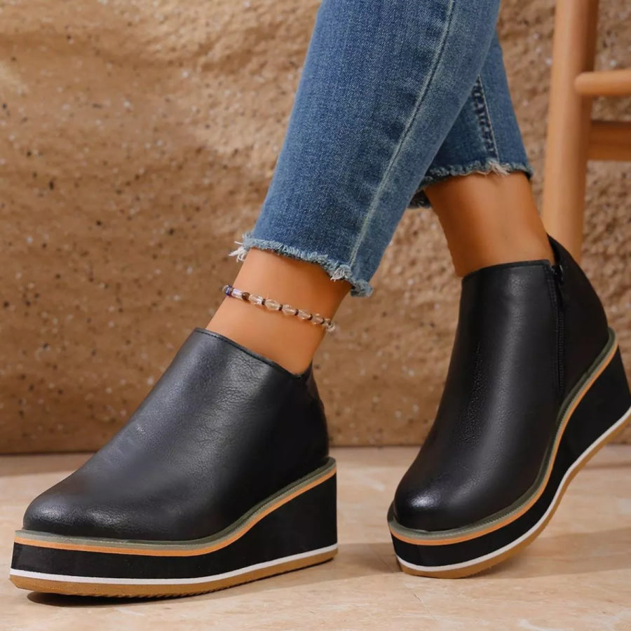 Round Toe Wedge Ankle Boots Apparel and Accessories