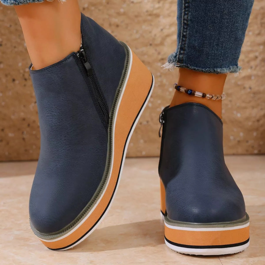 Round Toe Wedge Ankle Boots Apparel and Accessories