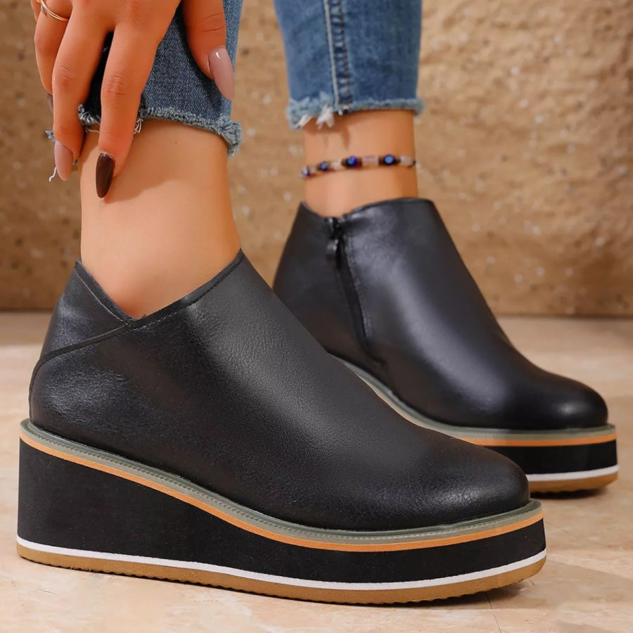 Round Toe Wedge Ankle Boots Apparel and Accessories