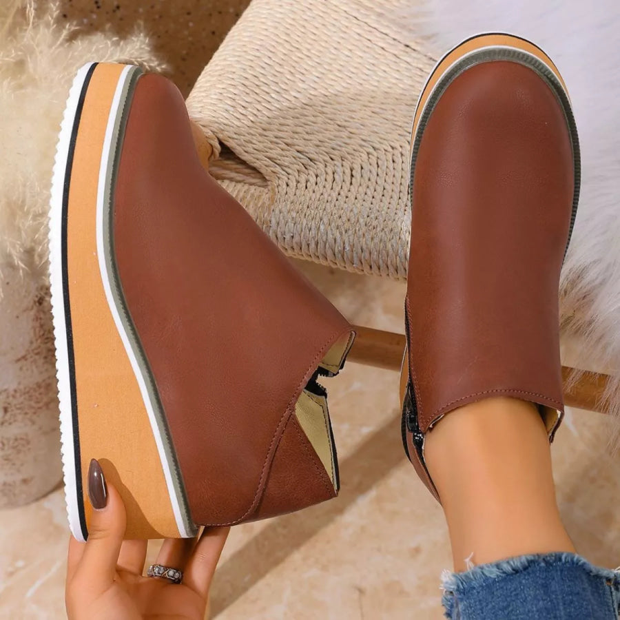 Round Toe Wedge Ankle Boots Apparel and Accessories
