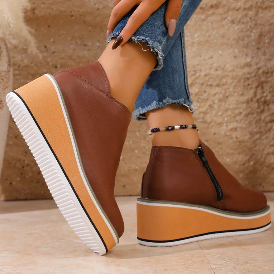 Round Toe Wedge Ankle Boots Apparel and Accessories