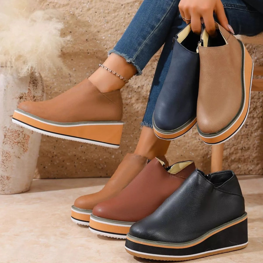 Round Toe Wedge Ankle Boots Apparel and Accessories