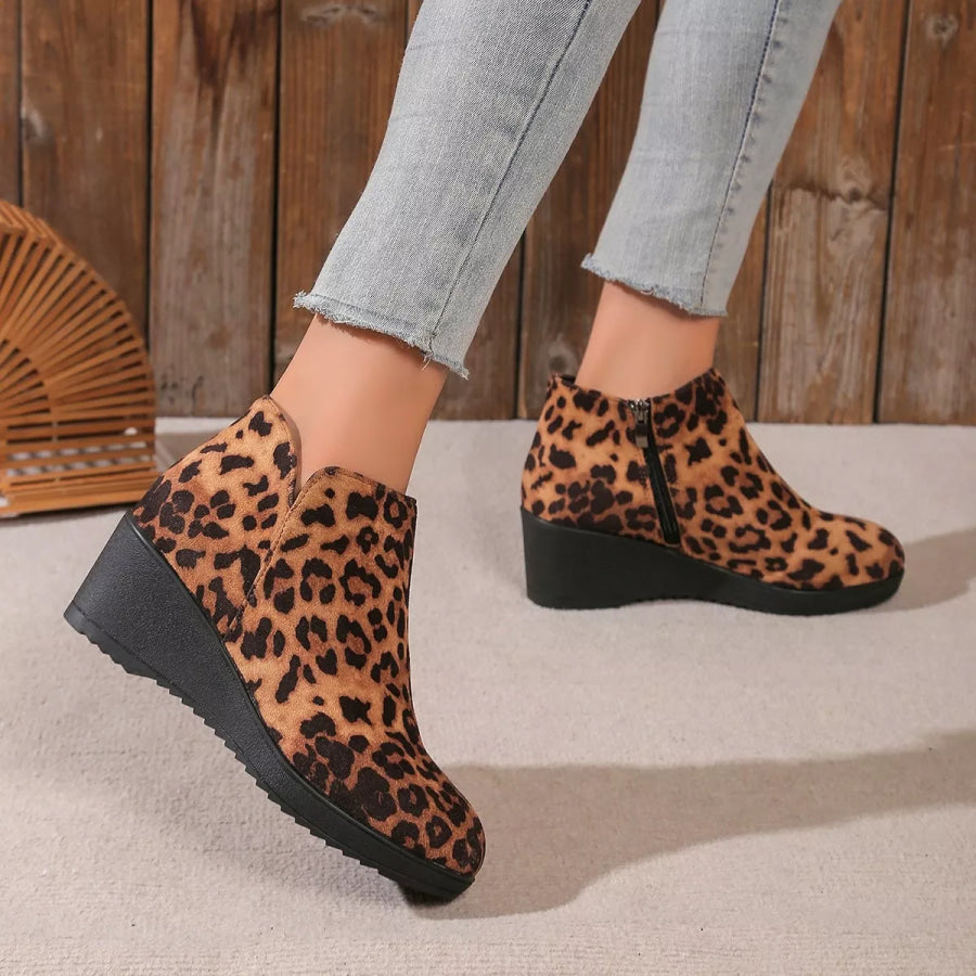 Round Toe Wedge Ankle Boots Apparel and Accessories