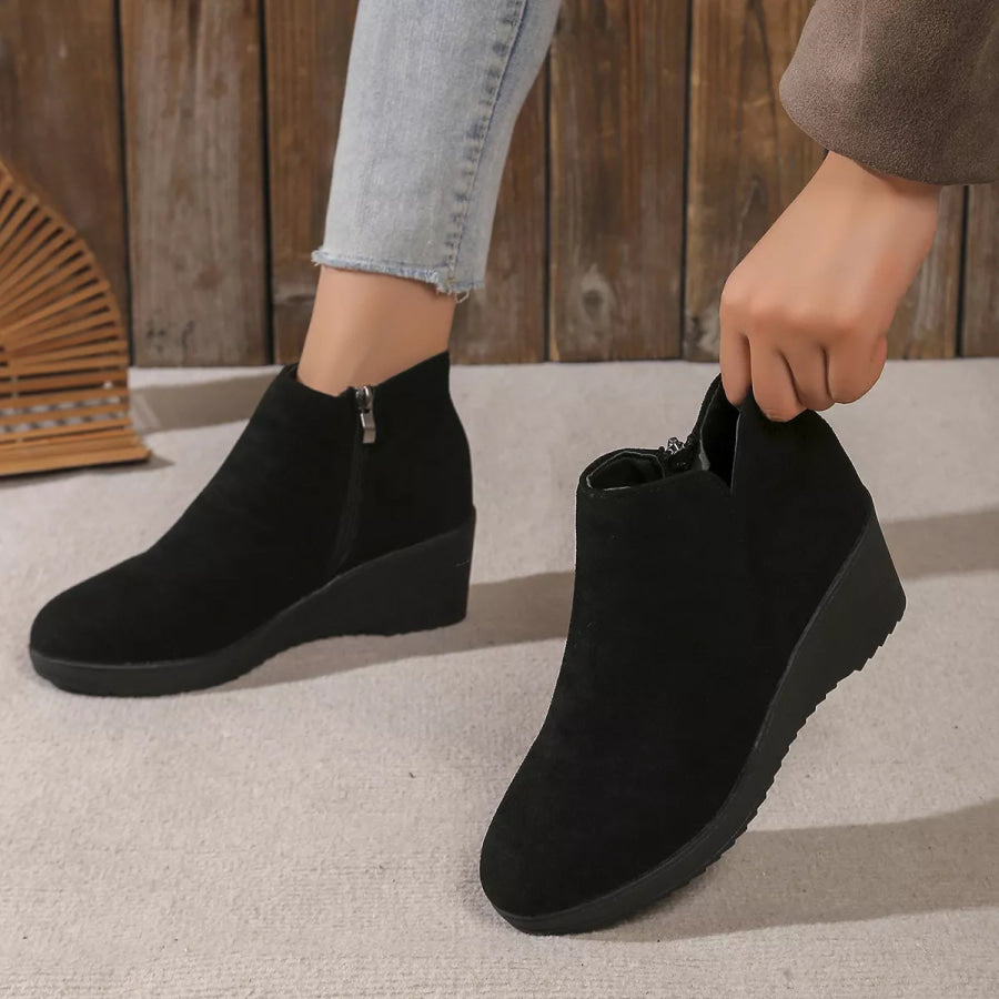Round Toe Wedge Ankle Boots Apparel and Accessories