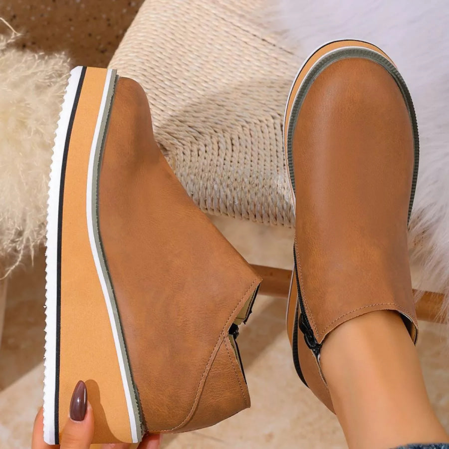 Round Toe Wedge Ankle Boots Apparel and Accessories