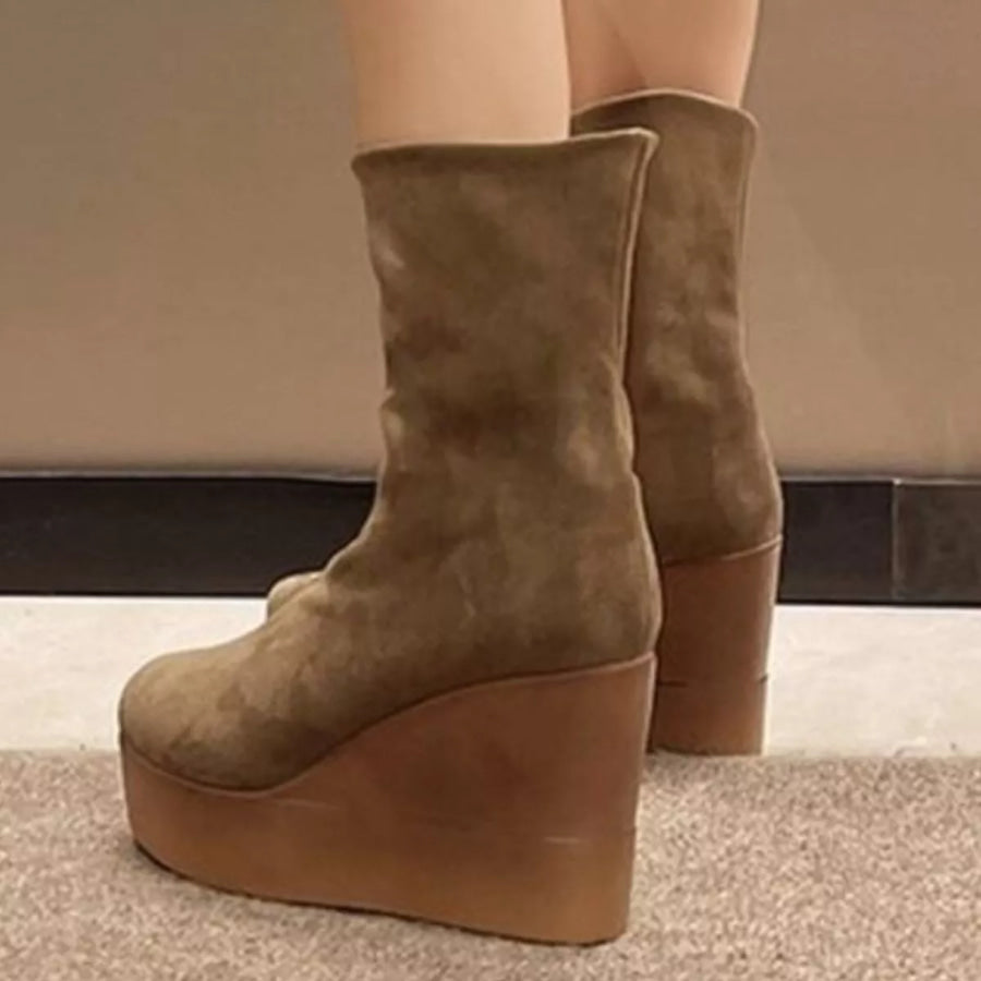 Round Toe Wedge Boots Apparel and Accessories