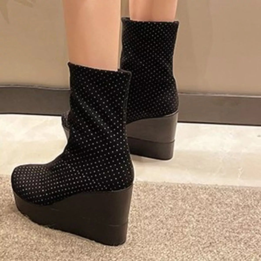 Round Toe Wedge Boots Apparel and Accessories