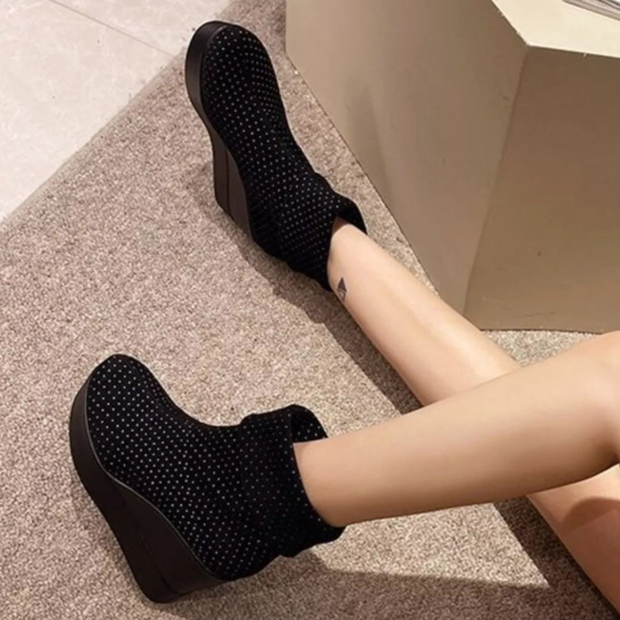 Round Toe Wedge Boots Apparel and Accessories