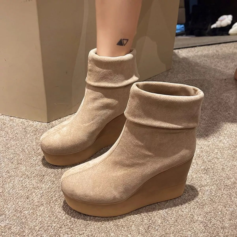 Round Toe Wedge Boots Apparel and Accessories
