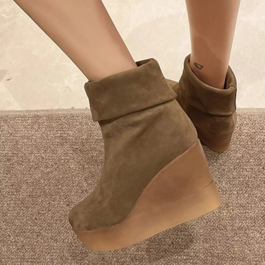 Round Toe Wedge Boots Apparel and Accessories
