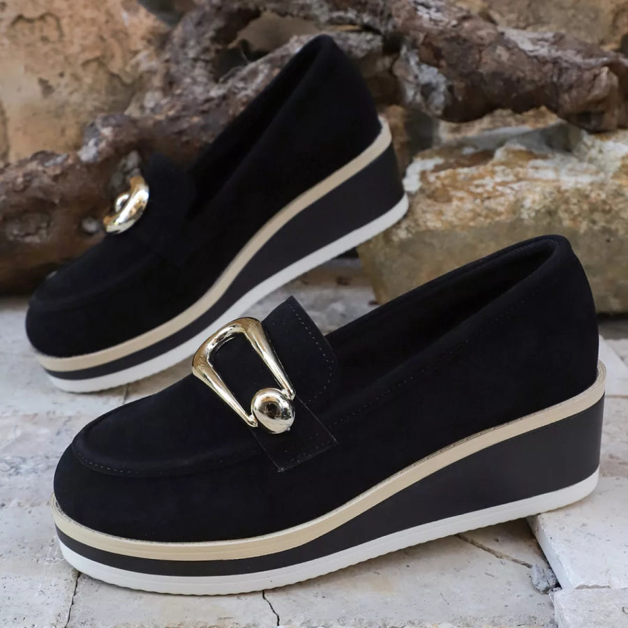 Round Toe Wedge Loafers Apparel and Accessories