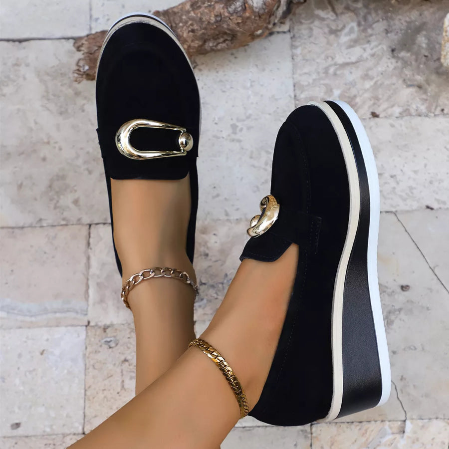 Round Toe Wedge Loafers Apparel and Accessories
