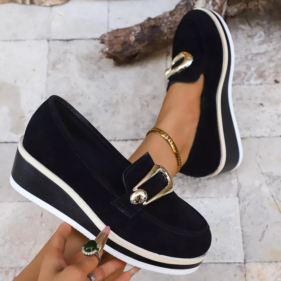 Round Toe Wedge Loafers Apparel and Accessories