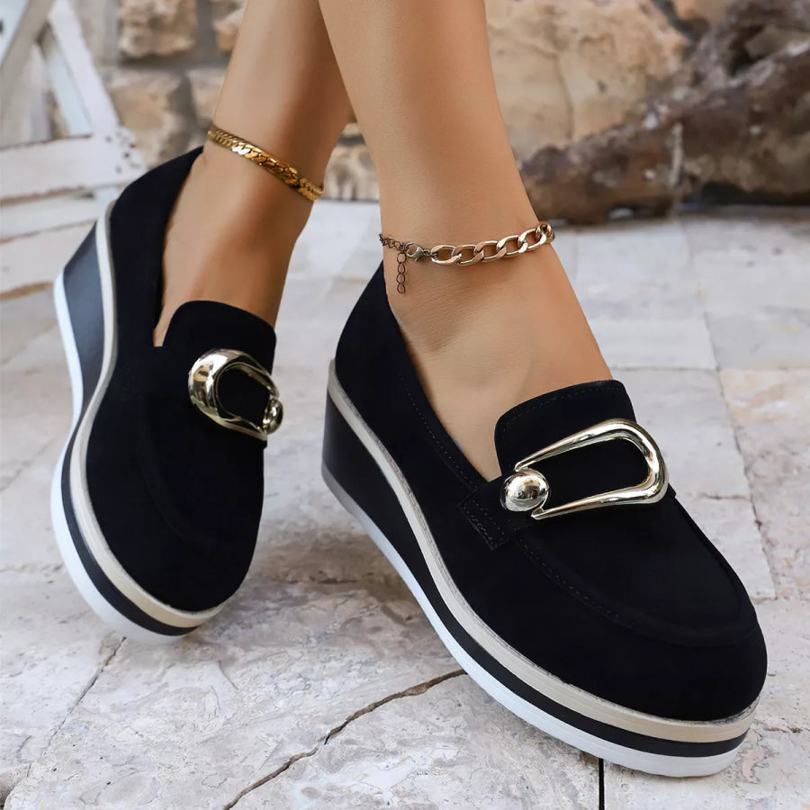 Round Toe Wedge Loafers Apparel and Accessories