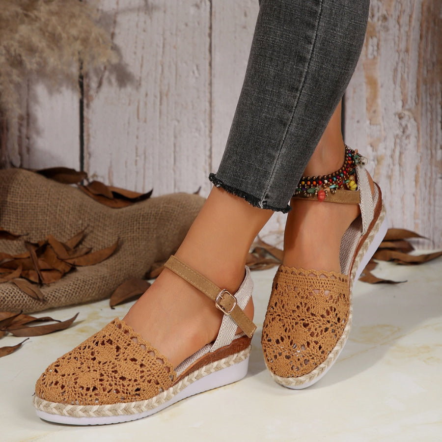Round Toe Wedge Sandals Brown / 36 Apparel and Accessories