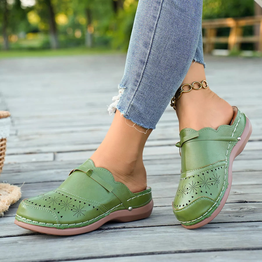 Round Toe Wedge Sandals Emerald Green / 36 Apparel and Accessories