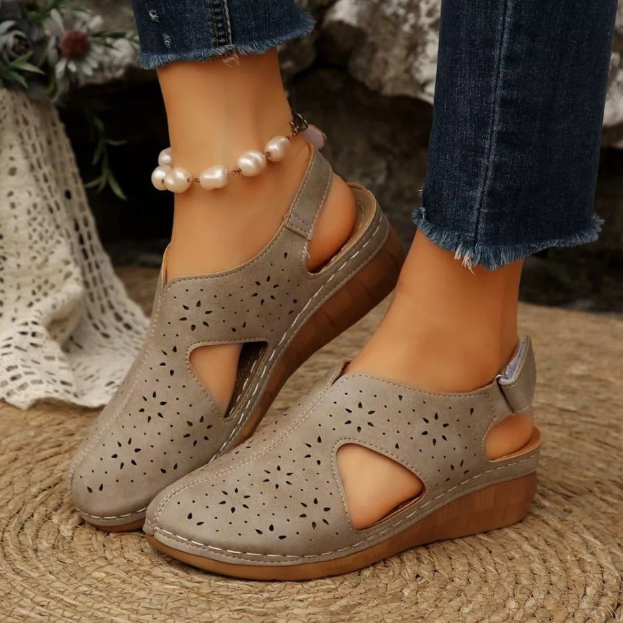 Round Toe Wedge Sandals Khaki / 36 Apparel and Accessories