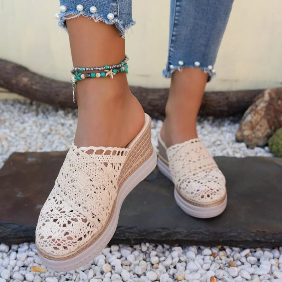 Round Toe Wedge Sandals Off-white / 36 Apparel and Accessories