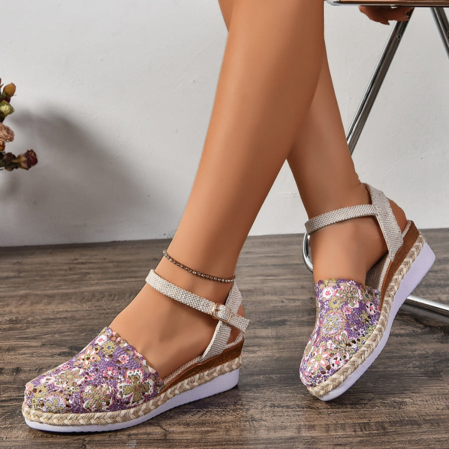 Round Toe Wedge Sandals Purple / 36 Apparel and Accessories