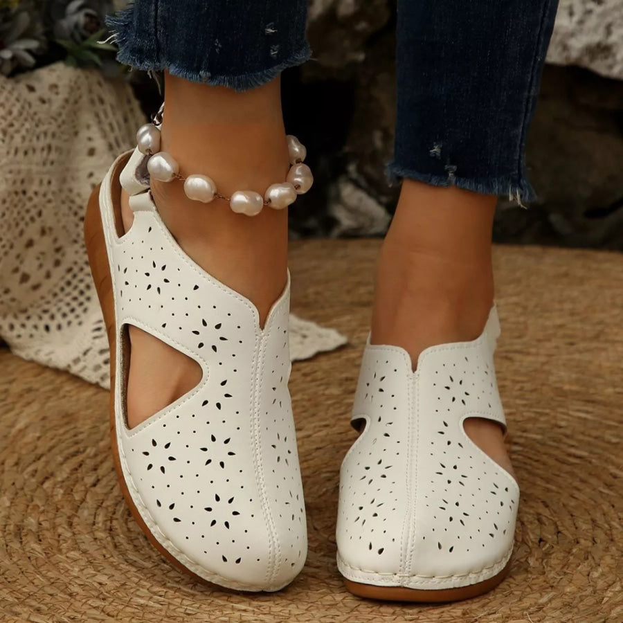 Round Toe Wedge Sandals White / 36 Apparel and Accessories