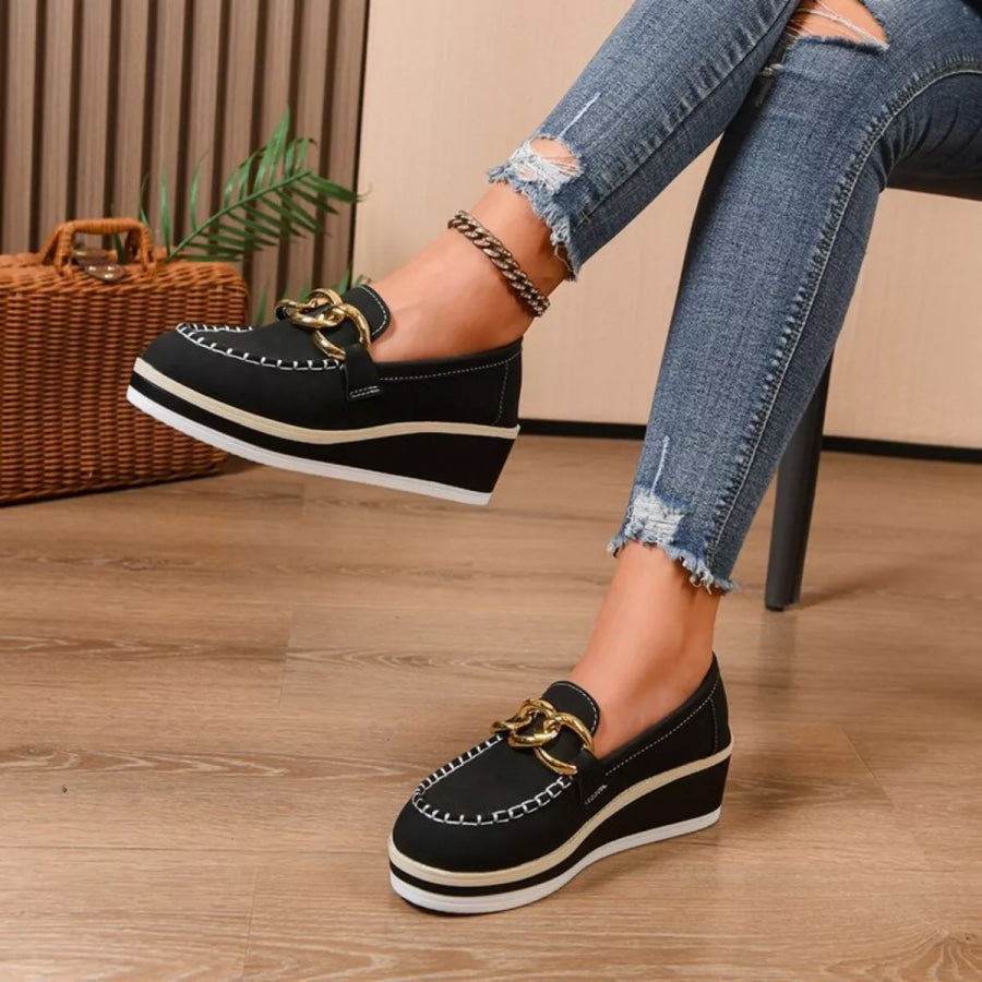 Round Toe Wedge Slip-Ons Black / 36 Apparel and Accessories