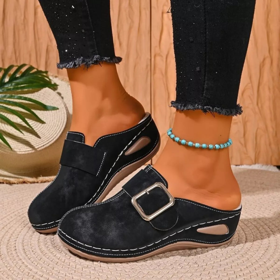 Round Toe Wedge Slip-Ons Black / 36 Apparel and Accessories