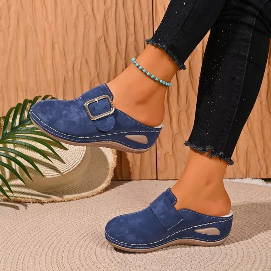 Round Toe Wedge Slip-Ons Blue / 36 Apparel and Accessories