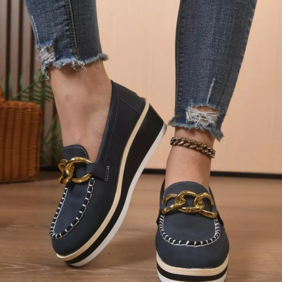 Round Toe Wedge Slip-Ons Blue / 36 Apparel and Accessories
