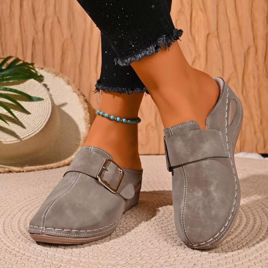 Round Toe Wedge Slip-Ons Khaki / 36 Apparel and Accessories
