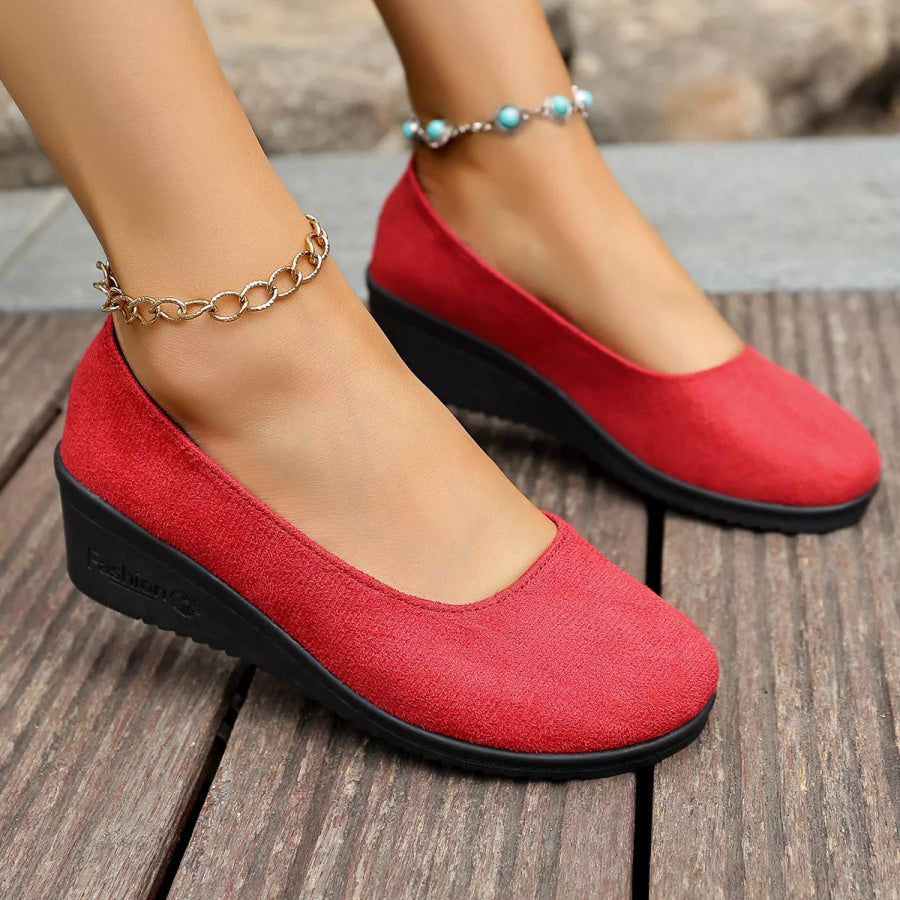 Round Toe Wedge Slip-Ons Red / 36 Apparel and Accessories