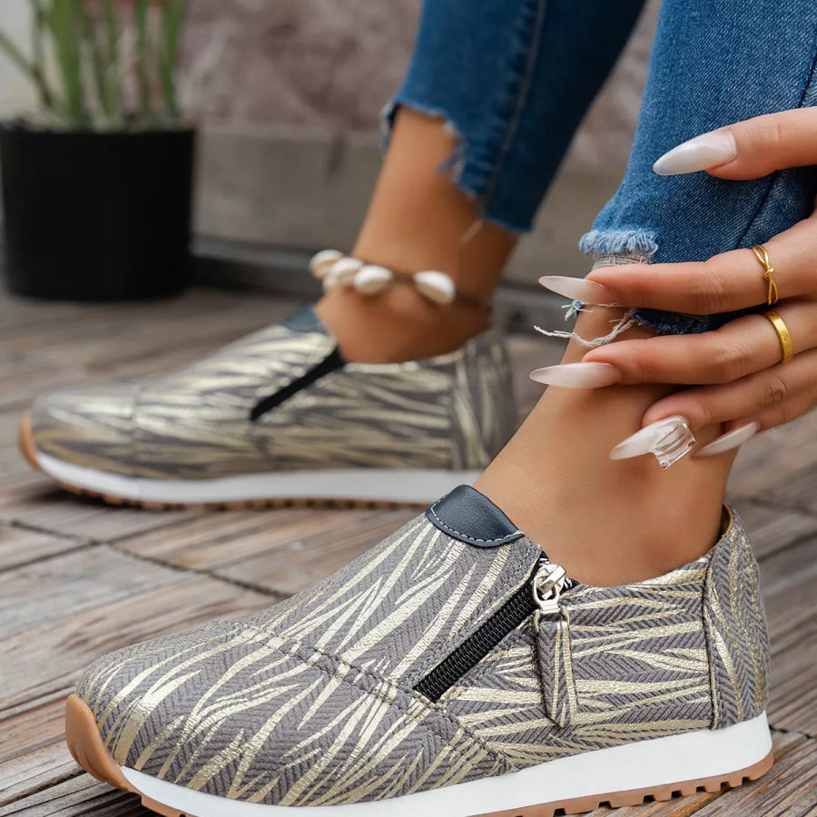 Round Toe Zipper Detail Slip-Ons Apparel and Accessories