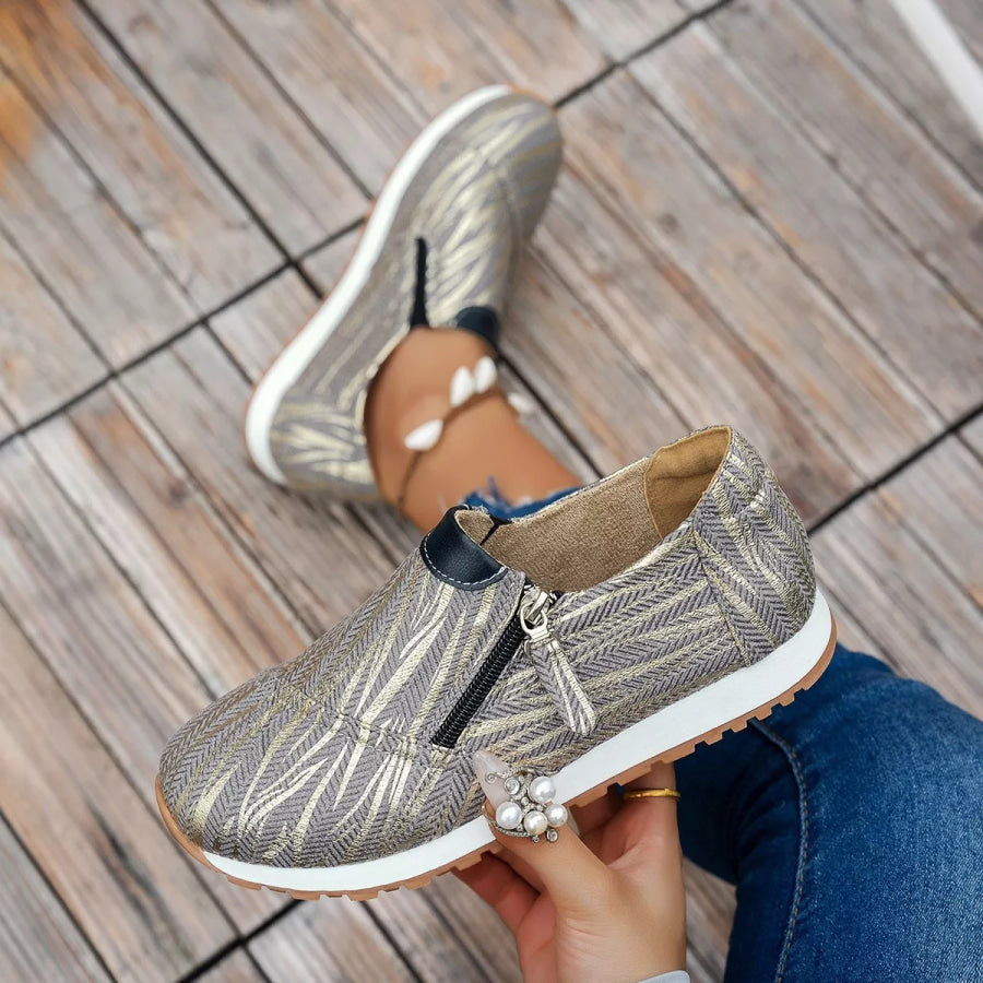 Round Toe Zipper Detail Slip-Ons Apparel and Accessories