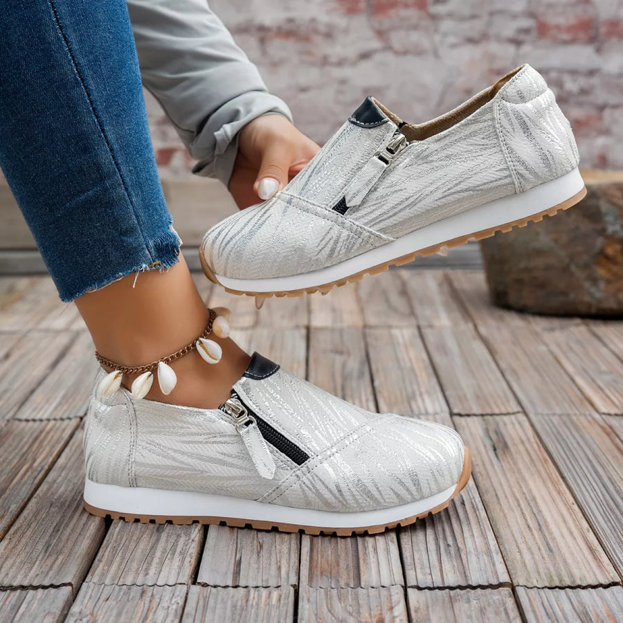 Round Toe Zipper Detail Slip-Ons Apparel and Accessories