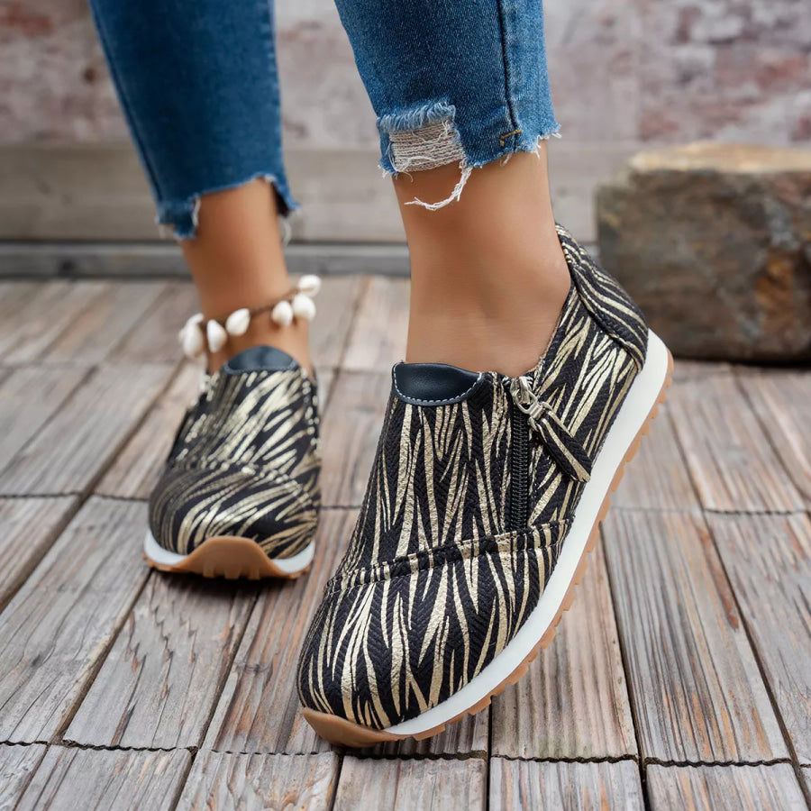 Round Toe Zipper Detail Slip-Ons Apparel and Accessories