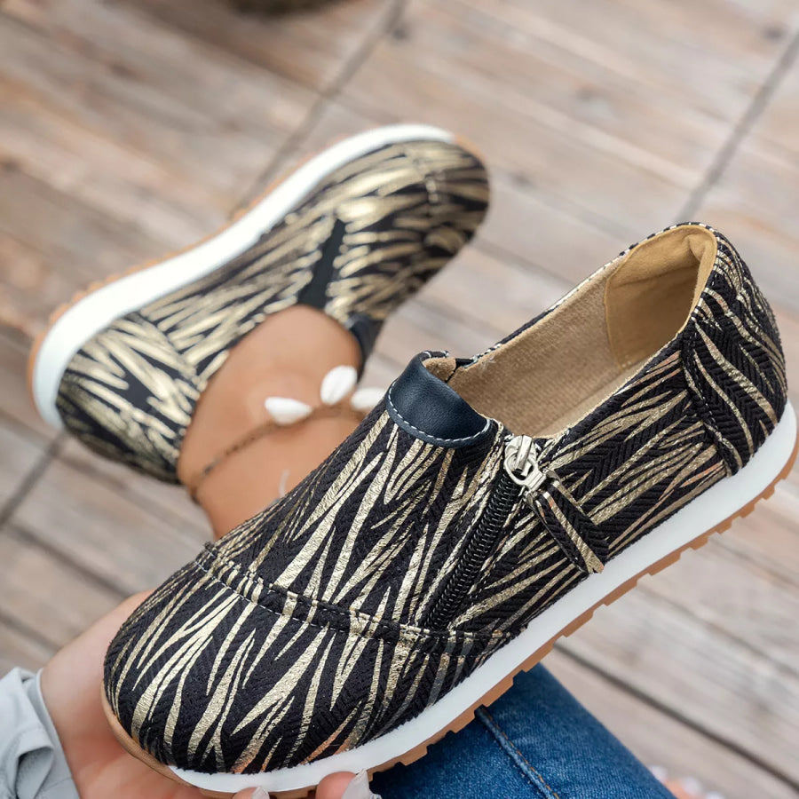 Round Toe Zipper Detail Slip-Ons Apparel and Accessories