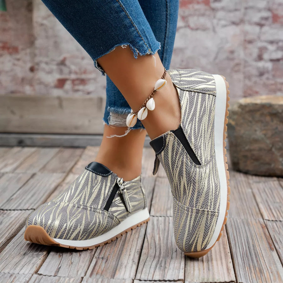 Round Toe Zipper Detail Slip-Ons Apparel and Accessories